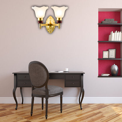 Vivolux | 1/2-Head Wandlamp met Bloemblad Schaduw Opal Glas Vintage Stijl Slaapkamer Wandlamp in Goud