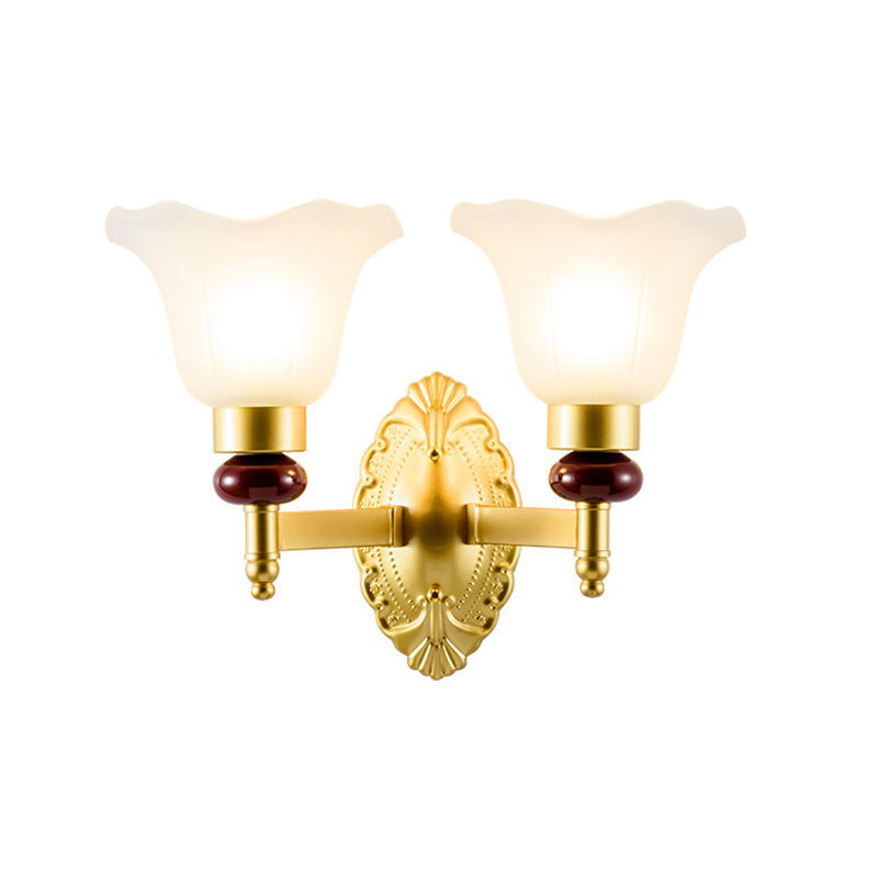 Vivolux | 1/2-Head Wandlamp met Bloemblad Schaduw Opal Glas Vintage Stijl Slaapkamer Wandlamp in Goud