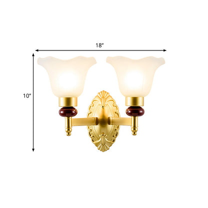 Vivolux | 1/2-Head Wandlamp met Bloemblad Schaduw Opal Glas Vintage Stijl Slaapkamer Wandlamp in Goud