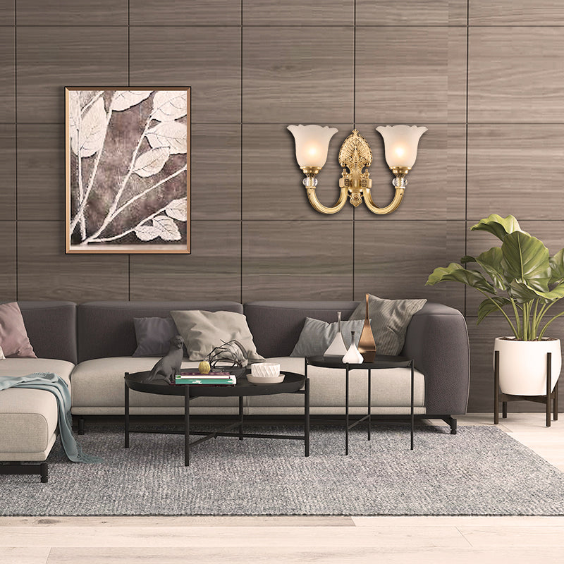 Vivolux | Bell Frosted Glass Wandlamp Fixture Vintage Stil 1/2-Head Bedside Wandlicht met Gouden Achterplaat