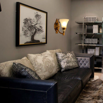 Vivolux | Flared Shade Schlafzimmer Wandbeleuchtung Vintage Stil Frosted Glass 1/2-Licht Messing Finish Wandlampe