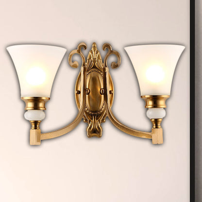 Vivolux | Flared Shade Schlafzimmer Wandbeleuchtung Vintage Stil Frosted Glass 1/2-Licht Messing Finish Wandlampe