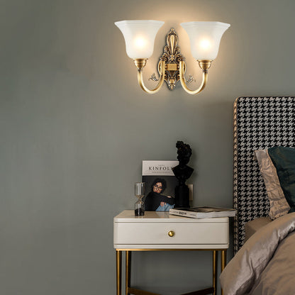 Vivolux | Vintage gebogene wandmontage lampe 1/2-kopf messing metall wandwandleuchte mit weißem glasglockenschirm