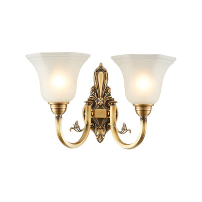 Vivolux | Vintage gebogene wandmontage lampe 1/2-kopf messing metall wandwandleuchte mit weißem glasglockenschirm