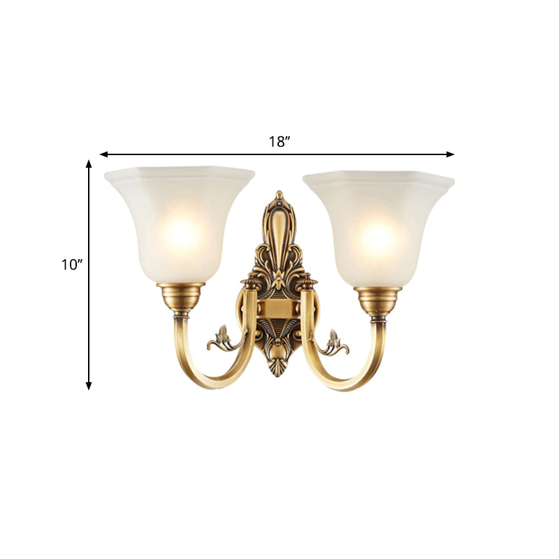 Vivolux | Vintage gebogene wandmontage lampe 1/2-kopf messing metall wandwandleuchte mit weißem glasglockenschirm
