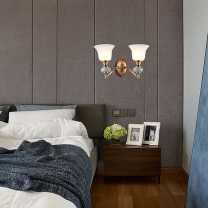 Vivolux | 1/2-Head Wandleuchte mit Glockenschirm Mattglas Vintage Schlafzimmer Wandleuchte in Messing