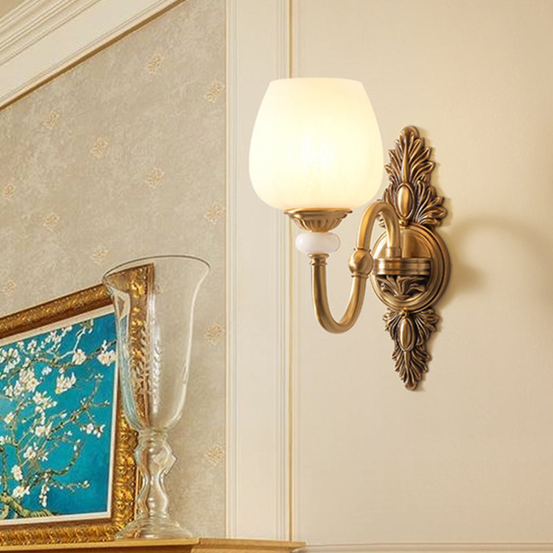 Vivolux | Metalen Messing Wandlamp Armatuur Gansnekk 1/2-Licht Vintage Stijlvolle Wandlamp met Witte Glazen Kom Schaduw