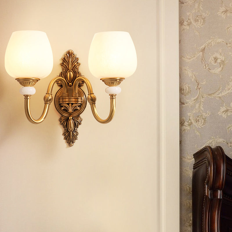 Vivolux | Metalen Messing Wandlamp Armatuur Gansnekk 1/2-Licht Vintage Stijlvolle Wandlamp met Witte Glazen Kom Schaduw