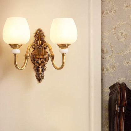 Vivolux | Metalen Messing Wandlamp Armatuur Gansnekk 1/2-Licht Vintage Stijlvolle Wandlamp met Witte Glazen Kom Schaduw