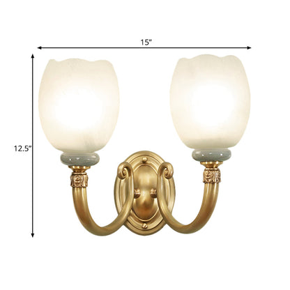 Vivolux | Opaline Glas Bloem Muur Lamp Vintage Stijl 1/2-Licht Woonkamer Wandlicht Armatuur in Messing