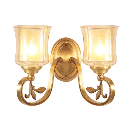 Vivolux | Amber Glas Glocken Wandlampe Vintage 1/2-Birne Foyer Messing Finish Wandleuchte mit innerem Zylinderschirm