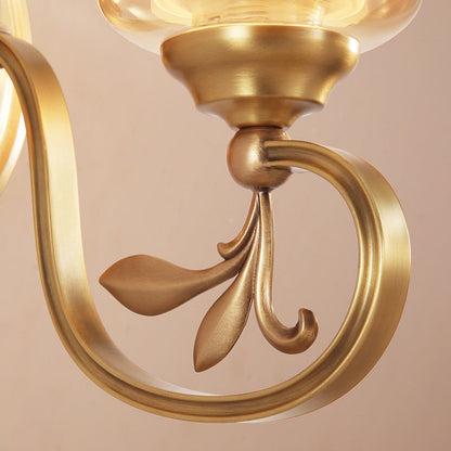 Vivolux | Amber Glas Glocken Wandlampe Vintage 1/2-Birne Foyer Messing Finish Wandleuchte mit innerem Zylinderschirm