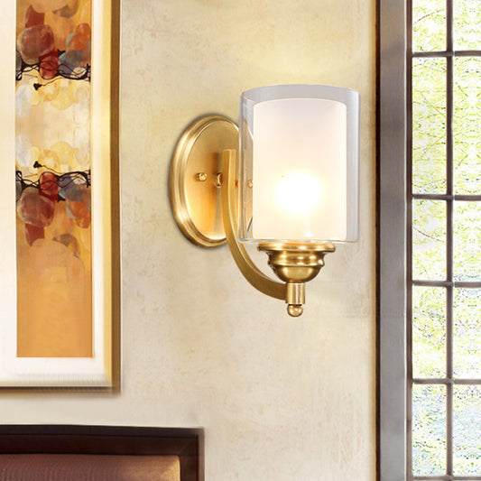 Vivolux | Zylindrische Innenwandlampe Beleuchtung moderne Stil doppelte Gläser 1/2-Kopf Messing-Finish Wandlampe für Schlafzimmer