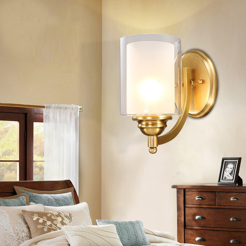 Vivolux | Zylindrische Innenwandlampe Beleuchtung moderne Stil doppelte Gläser 1/2-Kopf Messing-Finish Wandlampe für Schlafzimmer