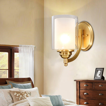 Vivolux | Zylindrische Innenwandlampe Beleuchtung moderne Stil doppelte Gläser 1/2-Kopf Messing-Finish Wandlampe für Schlafzimmer