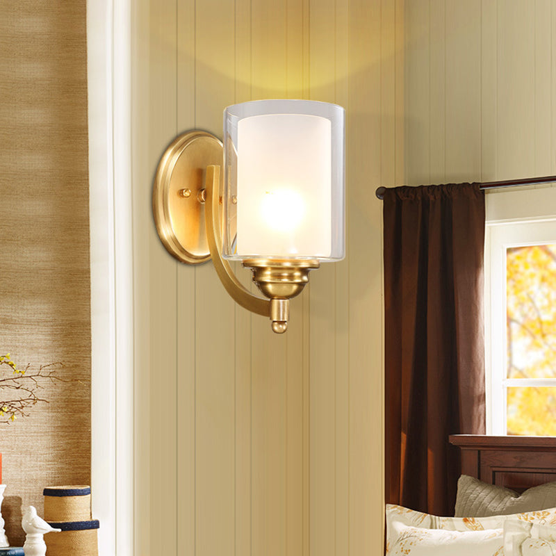 Vivolux | Zylindrische Innenwandlampe Beleuchtung moderne Stil doppelte Gläser 1/2-Kopf Messing-Finish Wandlampe für Schlafzimmer
