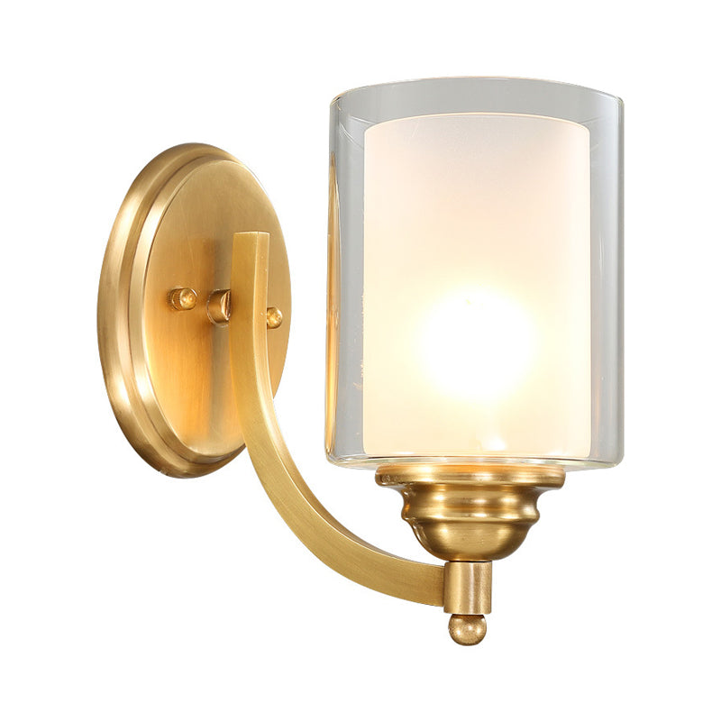 Vivolux | Zylindrische Innenwandlampe Beleuchtung moderne Stil doppelte Gläser 1/2-Kopf Messing-Finish Wandlampe für Schlafzimmer
