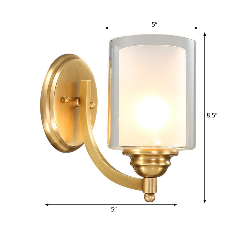 Vivolux | Zylindrische Innenwandlampe Beleuchtung moderne Stil doppelte Gläser 1/2-Kopf Messing-Finish Wandlampe für Schlafzimmer