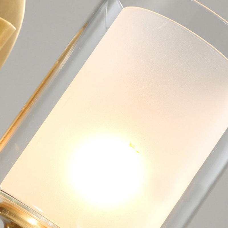 Vivolux | Zylindrische Innenwandlampe Beleuchtung moderne Stil doppelte Gläser 1/2-Kopf Messing-Finish Wandlampe für Schlafzimmer