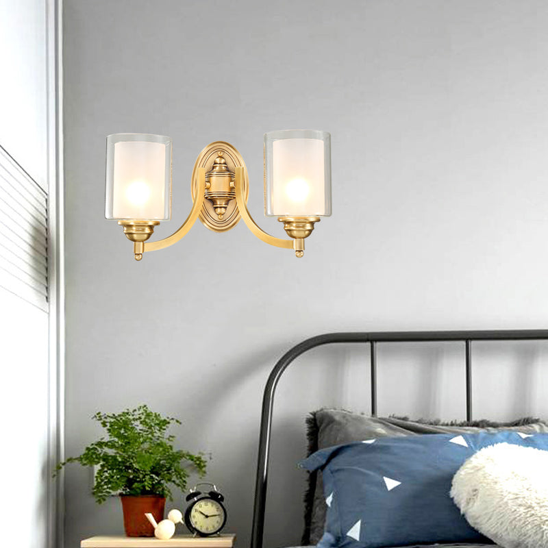 Vivolux | Zylindrische Innenwandlampe Beleuchtung moderne Stil doppelte Gläser 1/2-Kopf Messing-Finish Wandlampe für Schlafzimmer