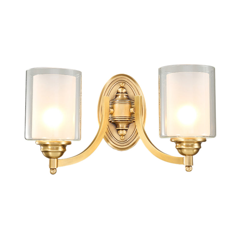 Vivolux | Zylindrische Innenwandlampe Beleuchtung moderne Stil doppelte Gläser 1/2-Kopf Messing-Finish Wandlampe für Schlafzimmer