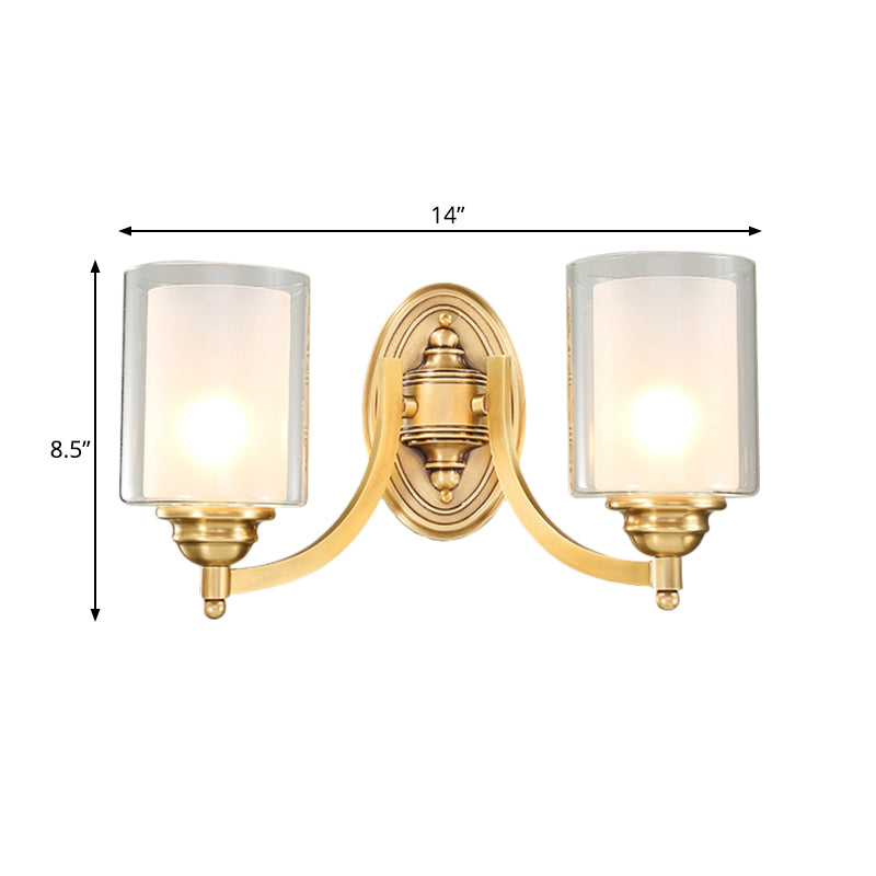 Vivolux | Zylindrische Innenwandlampe Beleuchtung moderne Stil doppelte Gläser 1/2-Kopf Messing-Finish Wandlampe für Schlafzimmer