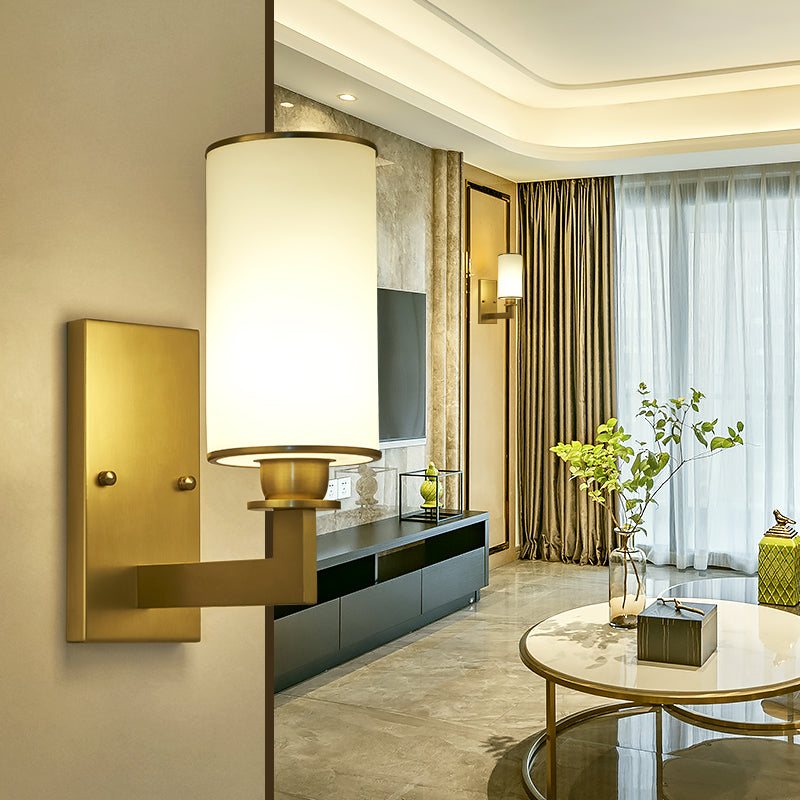 Vivolux | Modernistische Stijl Cilindrische Wandlamp 1/2 Hoofd Mattglas Wandlicht in Messing voor Woonkamer