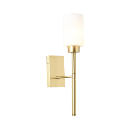 Vivolux | Zylinder Schlafzimmer Wandlampe Wandleuchte im modernistischen Stil mit weißem Glas 1/2-Kopf Messingfinish Wandleuchte mit Bleistiftarm