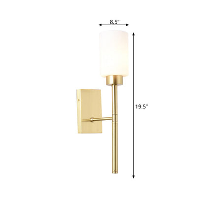 Vivolux | Zylinder Schlafzimmer Wandlampe Wandleuchte im modernistischen Stil mit weißem Glas 1/2-Kopf Messingfinish Wandleuchte mit Bleistiftarm