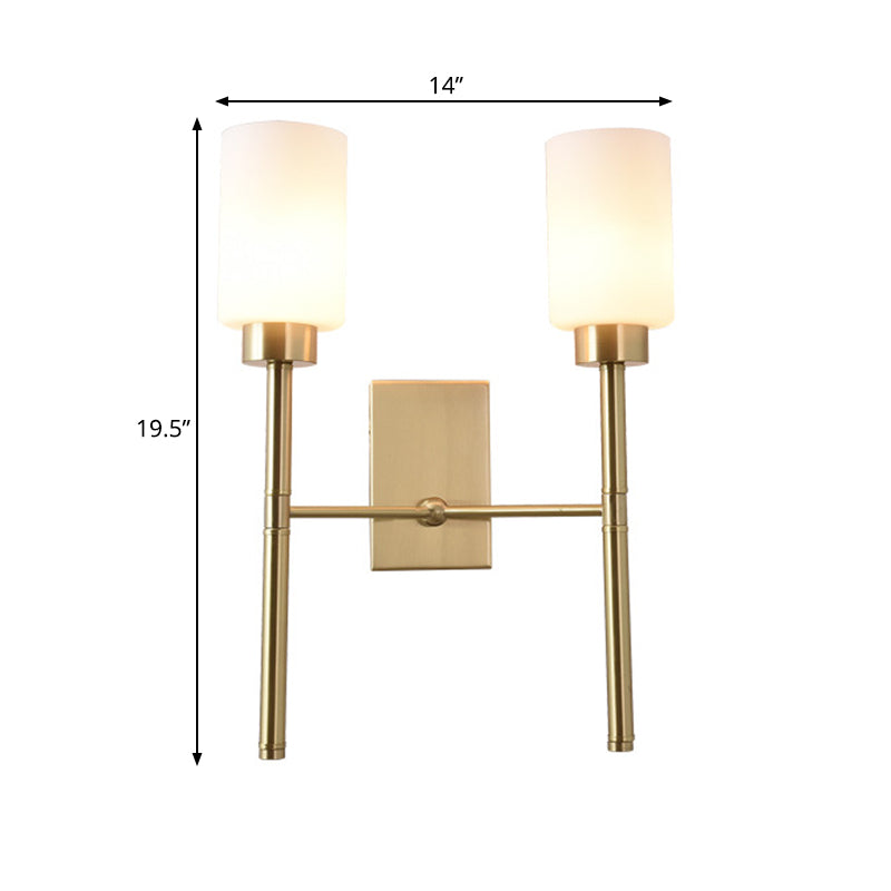 Vivolux | Zylinder Schlafzimmer Wandlampe Wandleuchte im modernistischen Stil mit weißem Glas 1/2-Kopf Messingfinish Wandleuchte mit Bleistiftarm