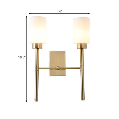Vivolux | Zylinder Schlafzimmer Wandlampe Wandleuchte im modernistischen Stil mit weißem Glas 1/2-Kopf Messingfinish Wandleuchte mit Bleistiftarm