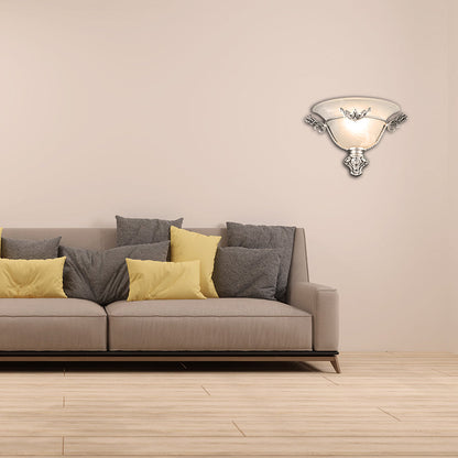 Vivolux | Bell Wandleuchte Kolonial 1 Kopf Weißes Glas Wandbeleuchtungseinrichtung mit Silber/Messing geschnitztem Metall Dekor für Flur