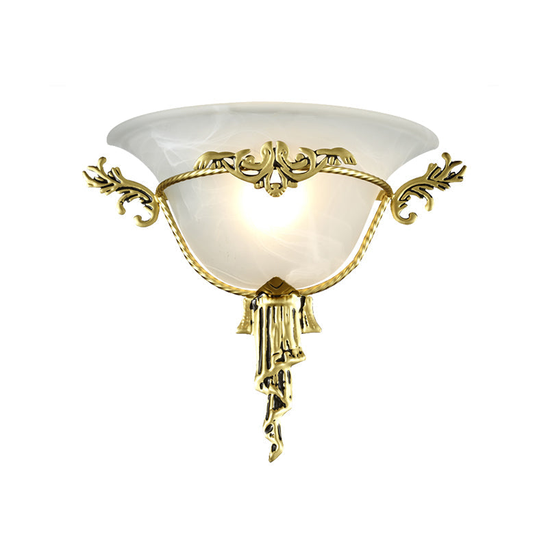 Vivolux | Colony Geweven Wandlamp Metaal 1 Peertje Wandbevestigde Verlichtingsarmatuur in Koper/Messing met Uitlopende Melk glazen Shade