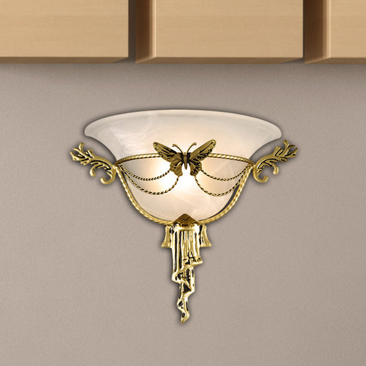 Vivolux | Trumpet Flare Wandlamp Kolonisatie Melkglas 1 Lamp Wandgemonteerde Lamp met Messing Metaal Vlinder Deco