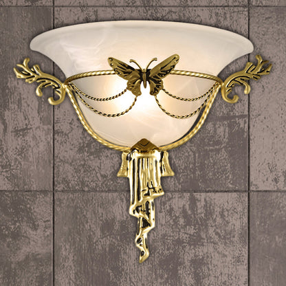 Vivolux | Trumpet Flare Wandlamp Kolonisatie Melkglas 1 Lamp Wandgemonteerde Lamp met Messing Metaal Vlinder Deco
