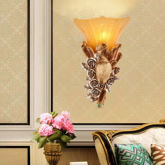 Vivolux | Weerbestendige Morgen Gloria Wandlamp Coloniale Stijl Geëmbossed Glas 1 Lamp Buiten Wandverlichting in Goud