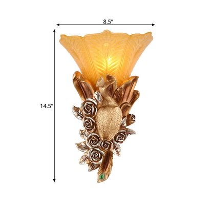 Vivolux | Weerbestendige Morgen Gloria Wandlamp Coloniale Stijl Geëmbossed Glas 1 Lamp Buiten Wandverlichting in Goud