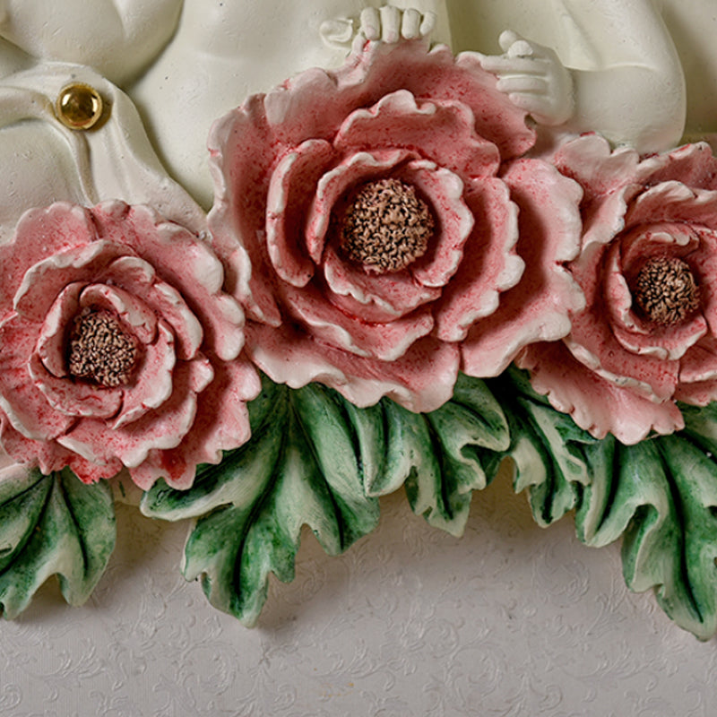 Vivolux | Geschwungene Frosted Glas Wandlampe Retro Stil 1-Licht Gelbe Flush Wandlampe mit Pink/Beige Rosen Details