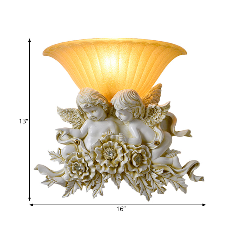 Vivolux | Geschwungene Frosted Glas Wandlampe Retro Stil 1-Licht Gelbe Flush Wandlampe mit Pink/Beige Rosen Details