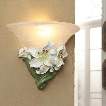 Vivolux | Witte/Roze Lelie Wandlamp Eigentijdse Hars 1 Kop Wandverlichting Ideeën met Gezoet Glazen Lampenkap