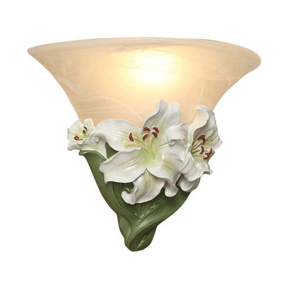 Vivolux | Witte/Roze Lelie Wandlamp Eigentijdse Hars 1 Kop Wandverlichting Ideeën met Gezoet Glazen Lampenkap