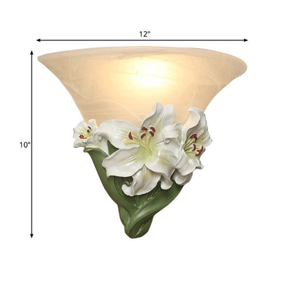 Vivolux | Witte/Roze Lelie Wandlamp Eigentijdse Hars 1 Kop Wandverlichting Ideeën met Gezoet Glazen Lampenkap