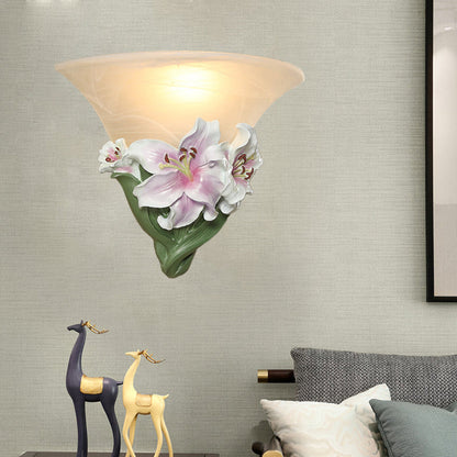 Vivolux | Witte/Roze Lelie Wandlamp Eigentijdse Hars 1 Kop Wandverlichting Ideeën met Gezoet Glazen Lampenkap