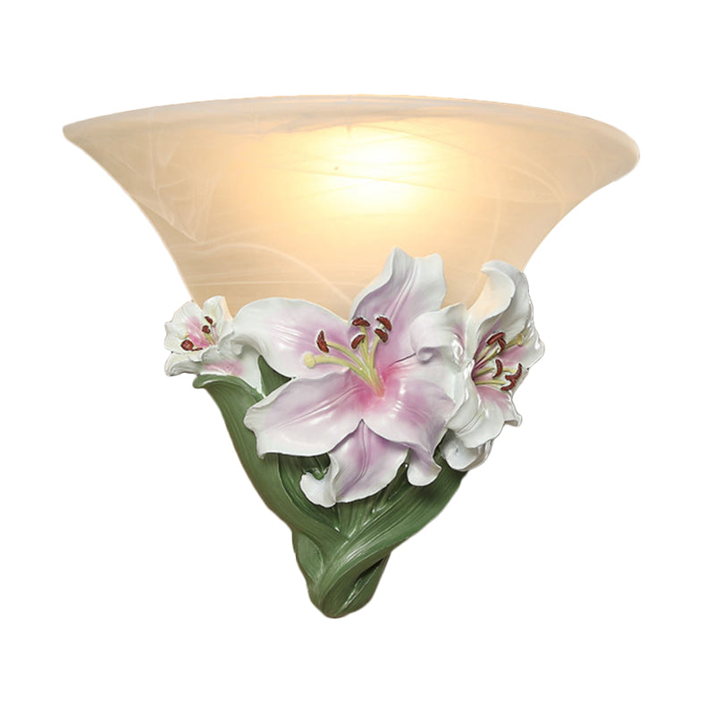 Vivolux | Witte/Roze Lelie Wandlamp Eigentijdse Hars 1 Kop Wandverlichting Ideeën met Gezoet Glazen Lampenkap