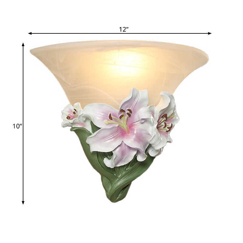Vivolux | Witte/Roze Lelie Wandlamp Eigentijdse Hars 1 Kop Wandverlichting Ideeën met Gezoet Glazen Lampenkap