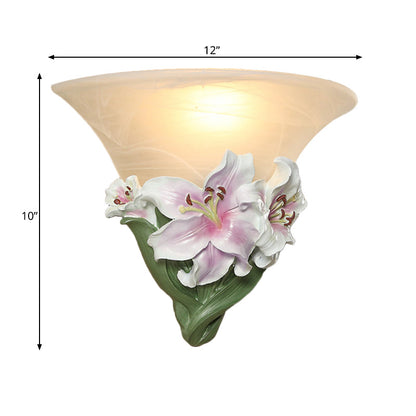 Vivolux | Witte/Roze Lelie Wandlamp Eigentijdse Hars 1 Kop Wandverlichting Ideeën met Gezoet Glazen Lampenkap