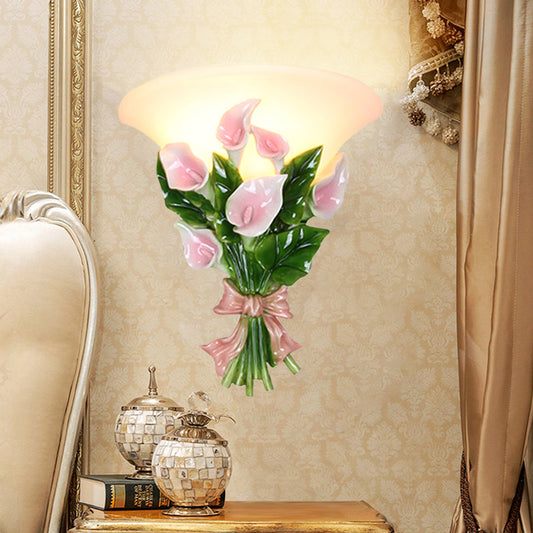 Vivolux | Resin Bouquet Flush Mount Moderne 1 Licht Wandlamp Sconces in Zwart/Groen met Opal Frosted Glas