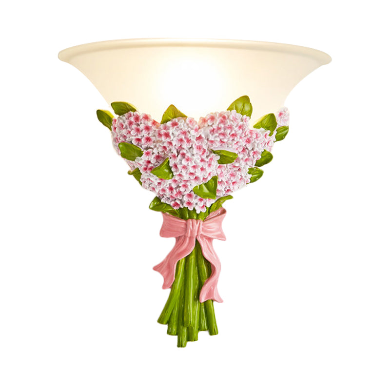 Vivolux | 1-Head Frosted Glass Wandleuchte Modern Weiße Schmale Wandlampe mit Gelb/Pink Gypsophila Blumenarrangement Element