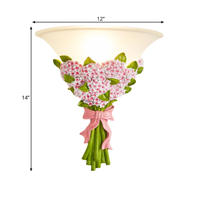 Vivolux | 1-Head Frosted Glass Wandleuchte Modern Weiße Schmale Wandlampe mit Gelb/Pink Gypsophila Blumenarrangement Element