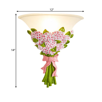 Vivolux | 1-Head Frosted Glass Wandleuchte Modern Weiße Schmale Wandlampe mit Gelb/Pink Gypsophila Blumenarrangement Element